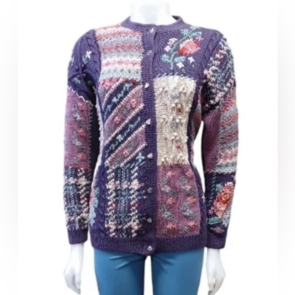 Expert Collection Knit LS Purple  Pink Cardigan Size Small